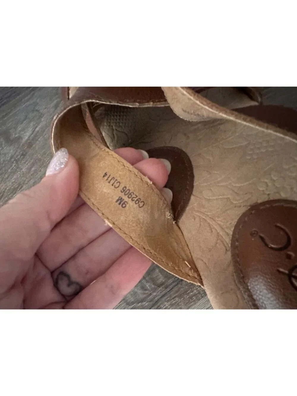 b.o.c. Brown Leather Cork Wedge Sandals